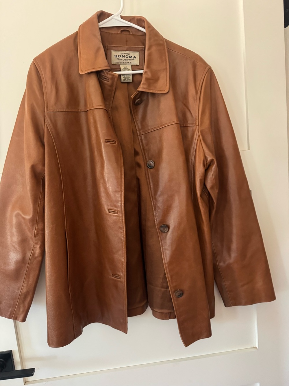 Sonoma Tan 100% Leather Button-Front Jacket 90s Aesthetic